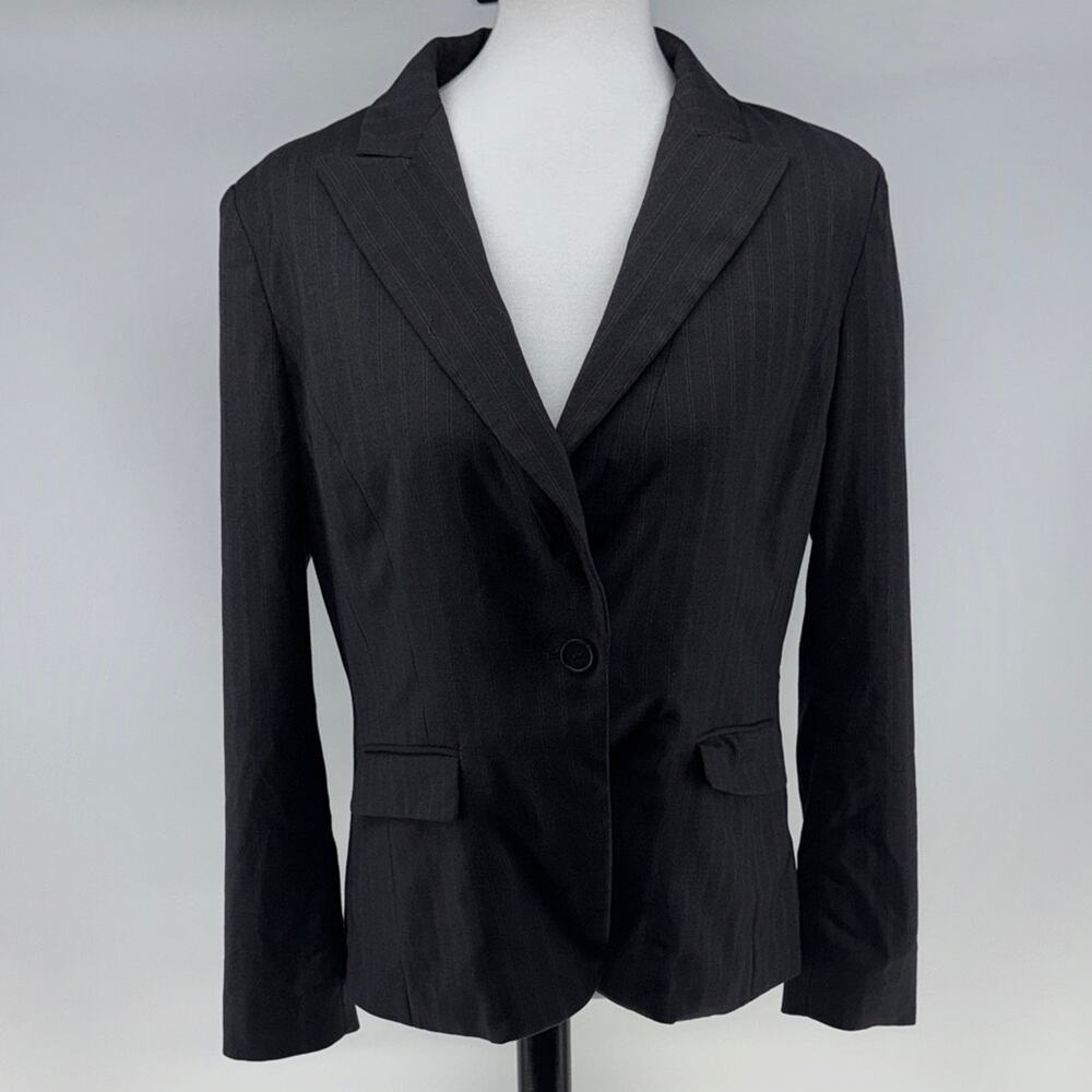 New York & Company Women's Stretch Striped Charcoal Gray Blazer Suit Jacket 12